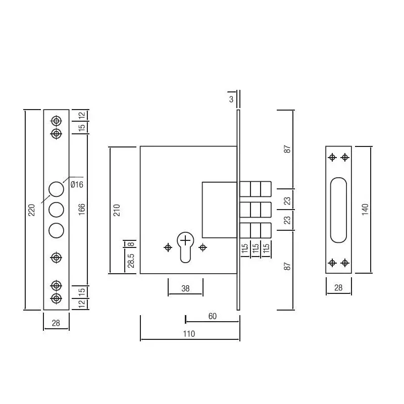 Iemontējamā slēdzene 10257, hromēta
