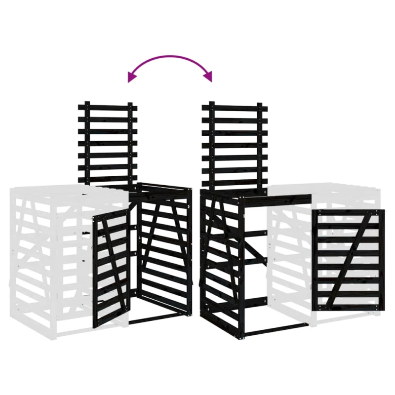 vidaXL atkritumu tvertnes nojume, melna, priedes masīvkoks