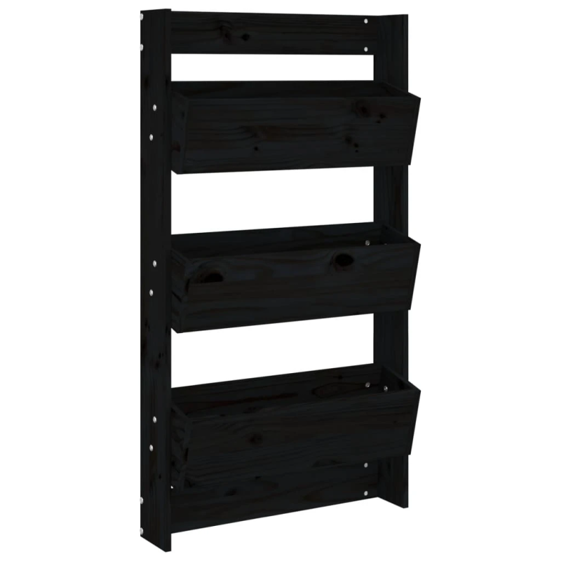 vidaXL puķu kaste, 3 līmeņi, 60x18,5x110 cm, melna, priedes masīvkoks