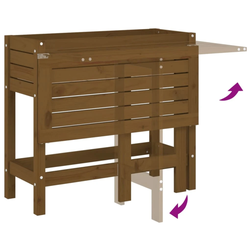 vidaXL dārza puķu kaste ar nolokāmu virsmu, brūna, priedes masīvkoks