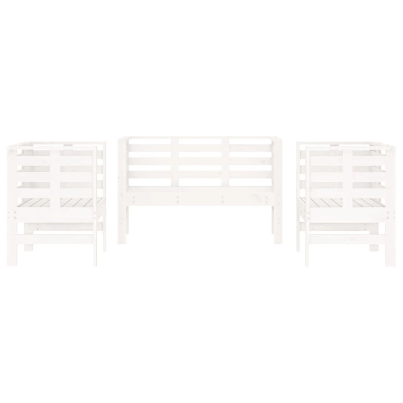 vidaXL 3-daļīgs dārza atpūtas mēbeļu komplekts, balts priedes koks