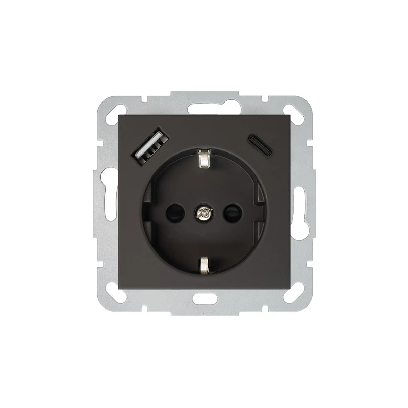 Rozete.USB A+C lādētājs Liregus Retro. melna