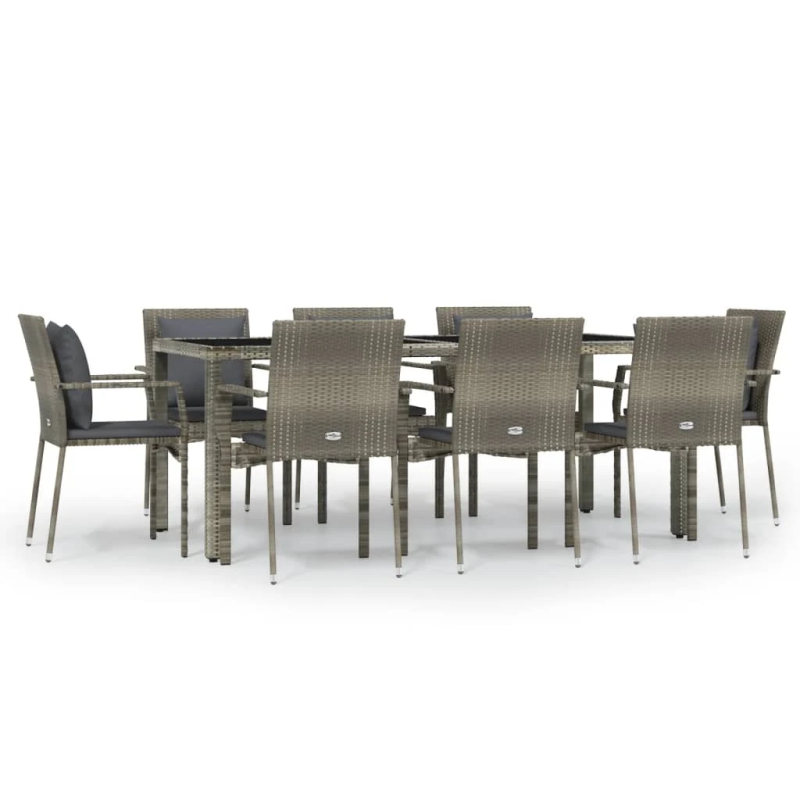 vidaXL 9-daļīgs dārza mēbeļu komplekts ar matračiem, PE rotangpalma