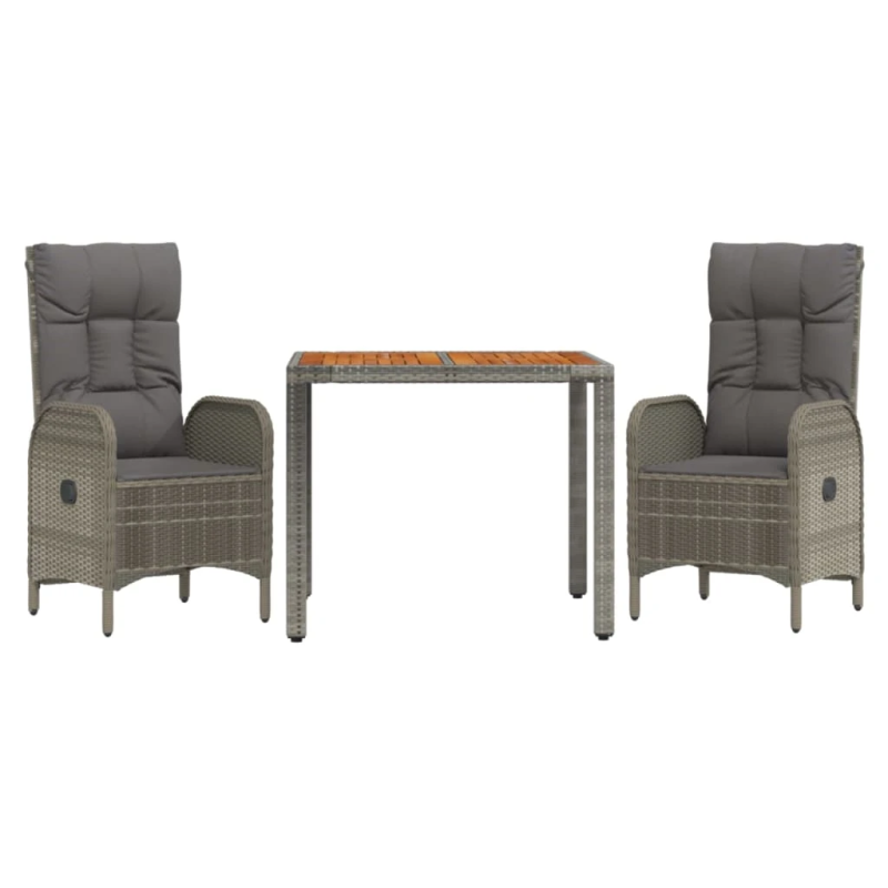 vidaXL 3-daļīgs dārza mēbeļu komplekts, matrači, pelēka PE rotangpalma