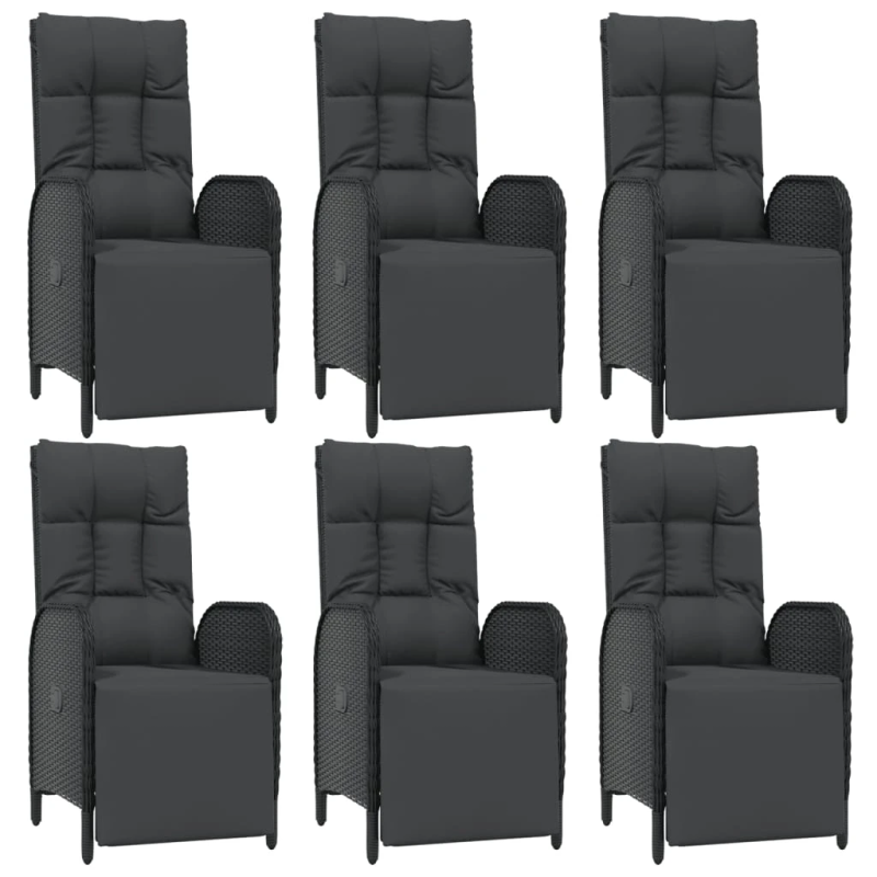 vidaXL 7-daļīgs dārza mēbeļu komplekts ar matračiem, PE pinums, melns