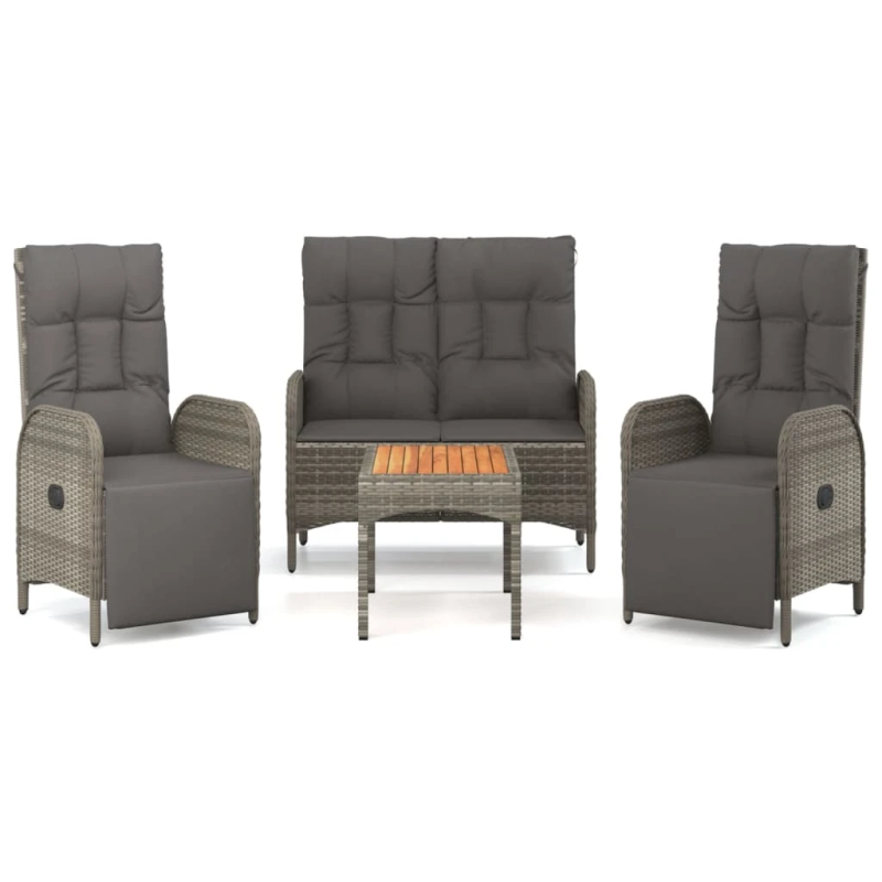 vidaXL 4-daļīgs dārza mēbeļu komplekts, pelēka PE rotangpalma