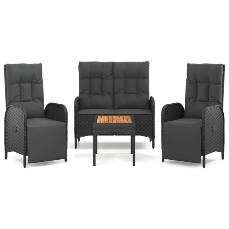 vidaXL 4-daļīgs dārza virtuves mēbeļu komplekts, melna PE rotangpalma