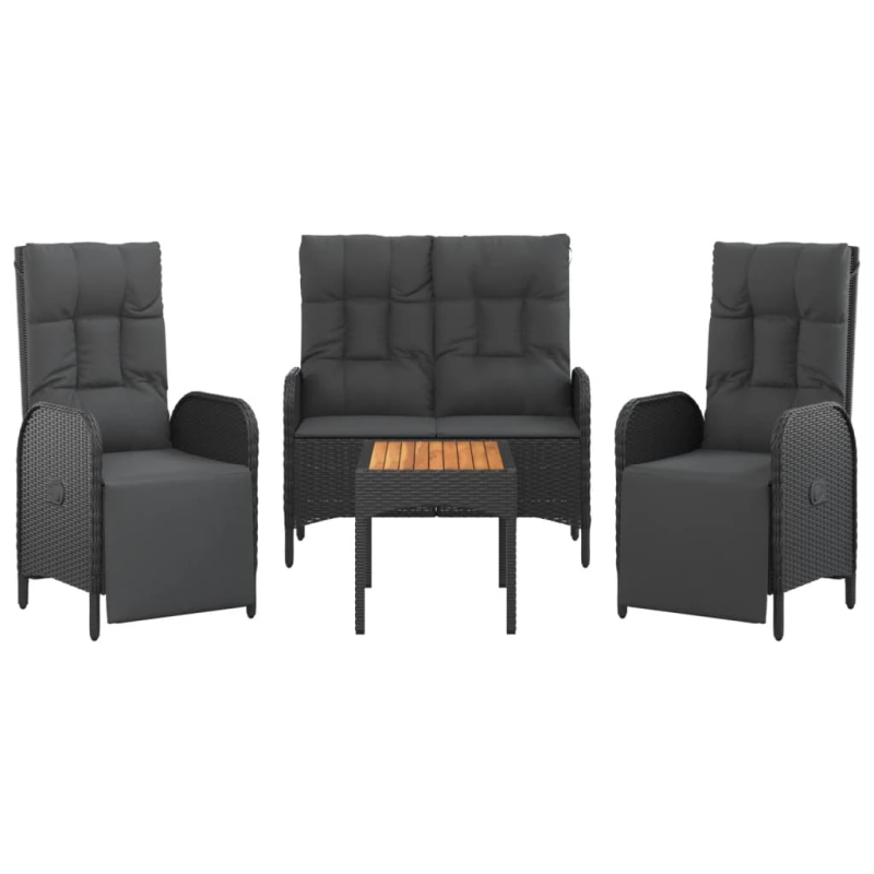 vidaXL 4-daļīgs dārza virtuves mēbeļu komplekts, melna PE rotangpalma