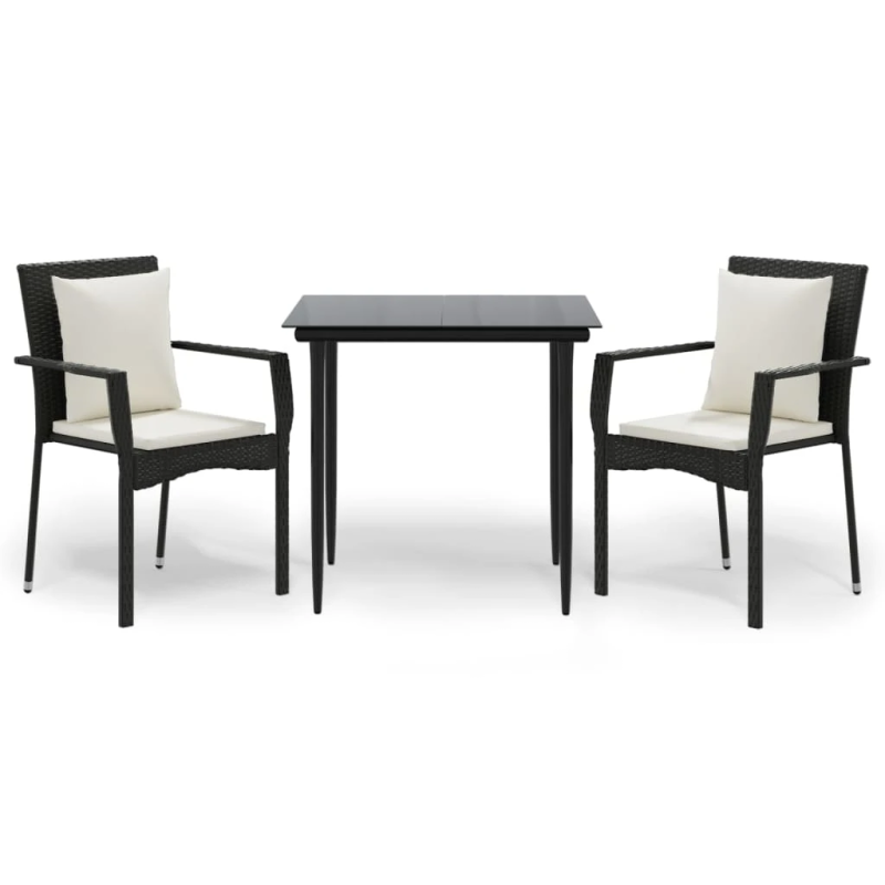 vidaXL 3-daļīgs dārza mēbeļu komplekts, melna PE rotangpalma