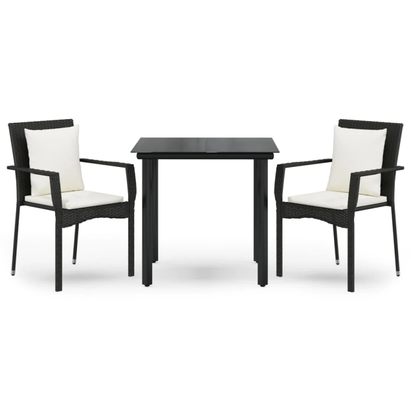 vidaXL 3-daļīgs dārza mēbeļu komplekts, melna PE rotangpalma