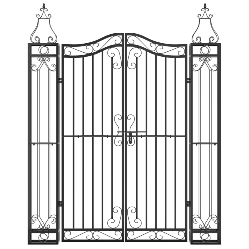 vidaXL dārza vārti, melni, 121x8x150 cm, kalta dzelzs