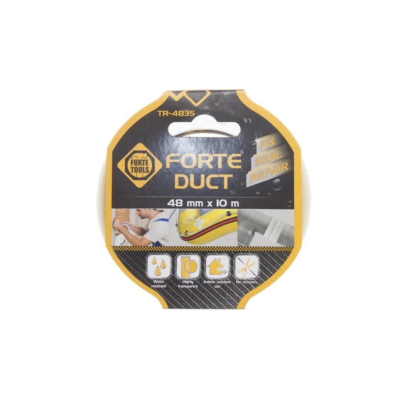 Lipīgā auduma lente FORTE TOOLS. 10 m × 48 mm. caurspīdīga