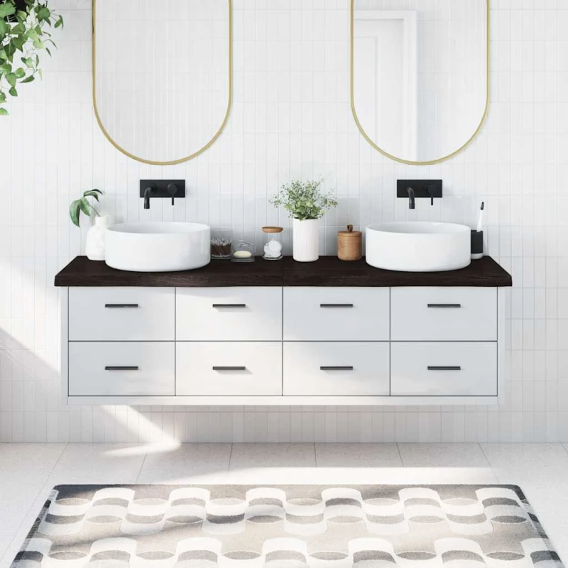 vidaXL vannasistabas virsma, tumši brūna, 180x60x,2-6, cm, masīvkoks