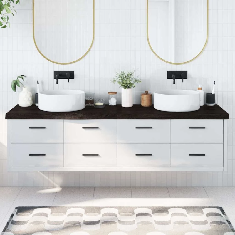 vidaXL vannasistabas virsma, tumši brūna, 200x60x,2-6, cm, masīvkoks