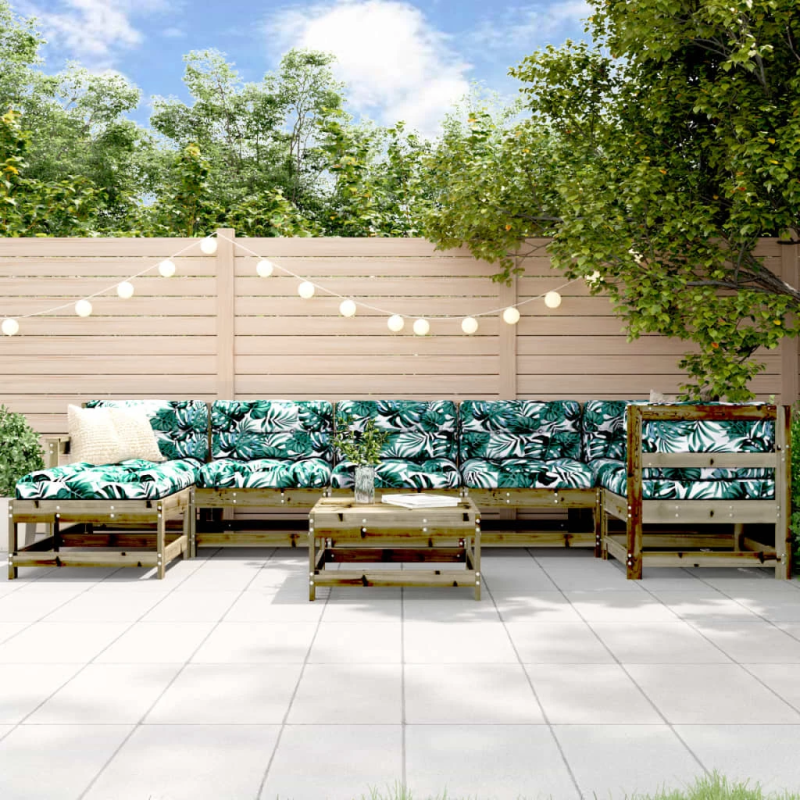 vidaXL 8-daļīgs dārza atpūtas mēbeļu komplekts ar matračiem, priede