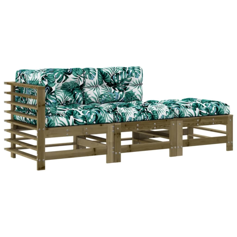 vidaXL 3-daļīgs dārza atpūtas mēbeļu komplekts ar matračiem, priede