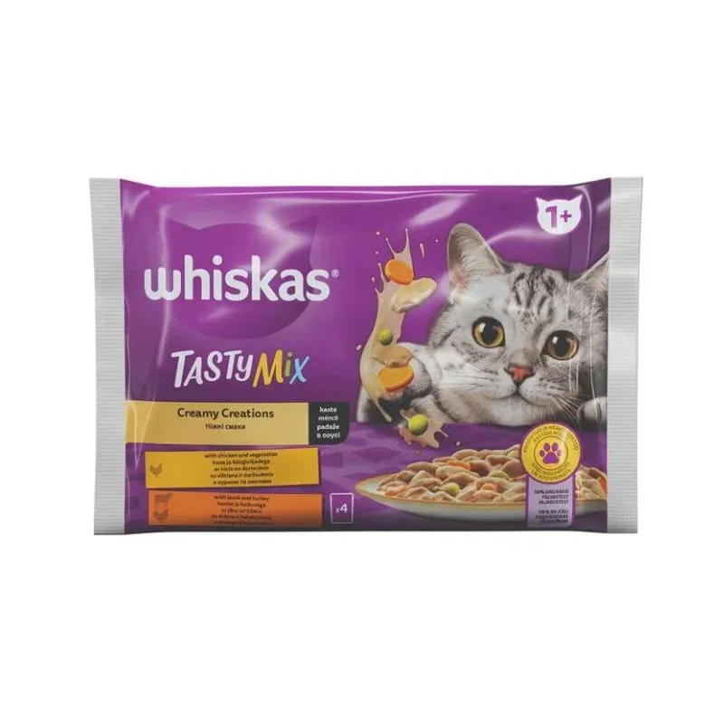 Mitrā kaķu barība Whiskas, dārzeņi-gaļa, 0.085 kg x 4 gab.