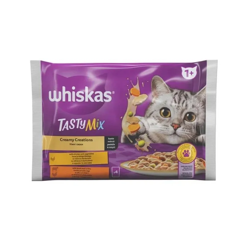 Mitrā kaķu barība Whiskas, dārzeņi-gaļa, 0.085 kg x 4 gab.