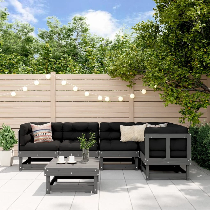 vidaXL 6-daļīgs dārza mēbeļu komplekts, pelēks priedes masīvkoks