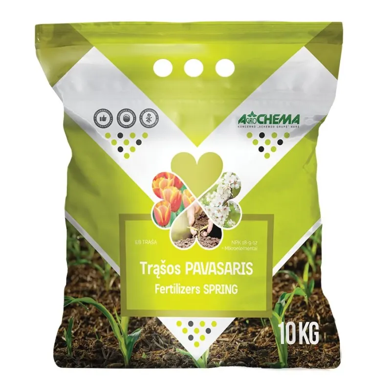 Mēslojums lapu dārzeņiem, ogu stādiem, augļu kokiem Agrochema Spring, lielam apjomam, 10 kg