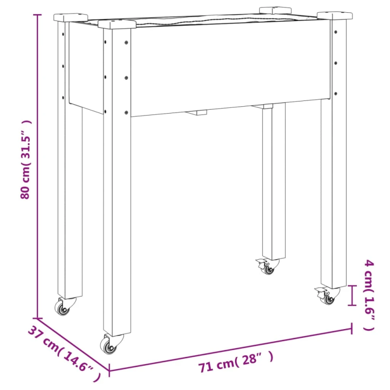 vidaXL puķu kaste ar ieliktni, 71x37x80 cm, egles masīvkoks