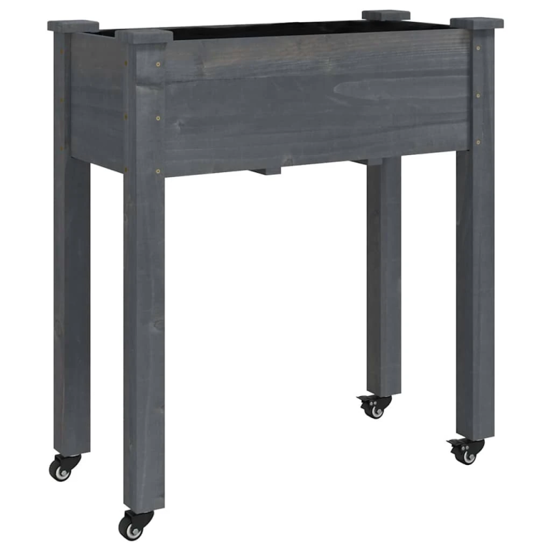 vidaXL puķu kaste ar ieliktni, pelēka, 71x37x80 cm, egles masīvkoks