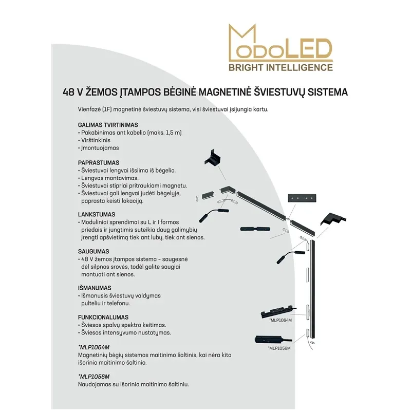 Šviestuvas bėginei sistemai Modoled Magnetic MLP1046M, LED, 3000 - 6000 °K, 1 x 12 W