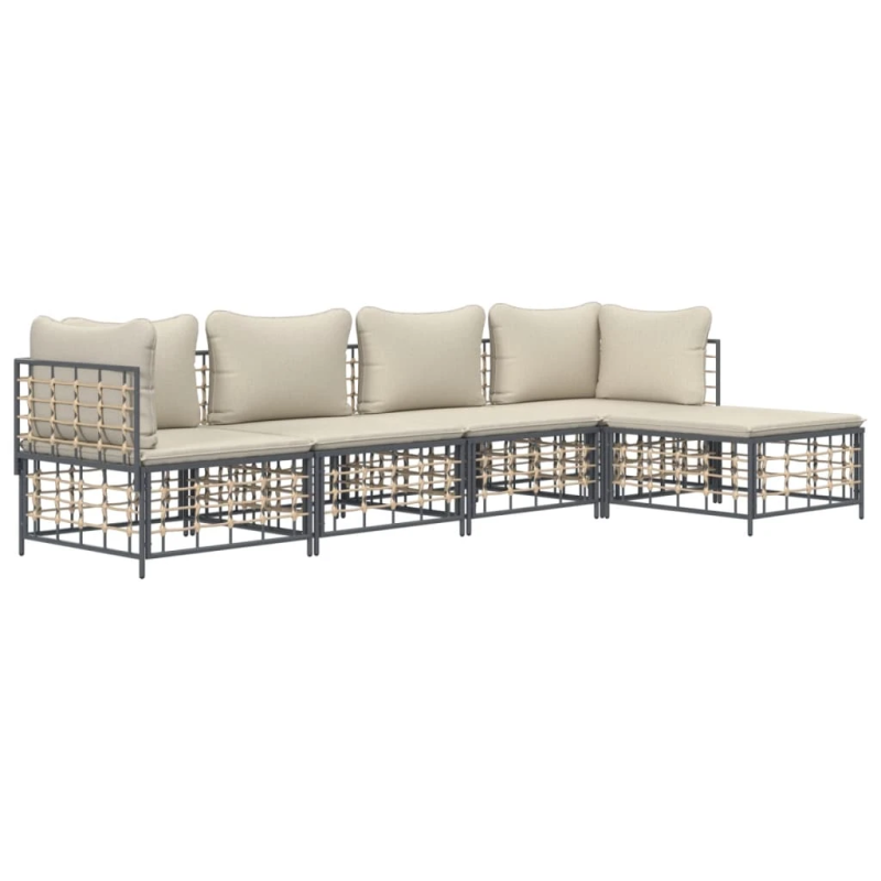 vidaXL 5-daļīgs dārza mēbeļu komplekts ar matračiem, PE rotangpalma