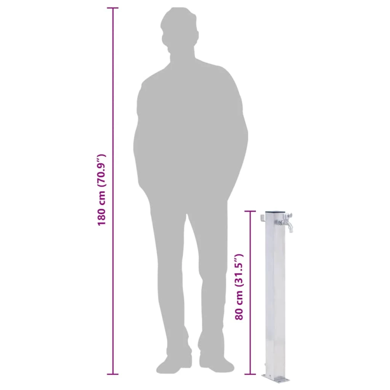 vidaXL dārza ūdens kolonna, 80 cm, nerūsējošs tērauds, kvadrāta