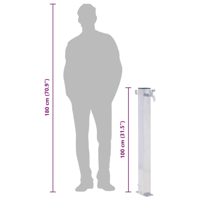 vidaXL dārza ūdens kolonna, 100 cm, nerūsējošs tērauds, kvadrāta