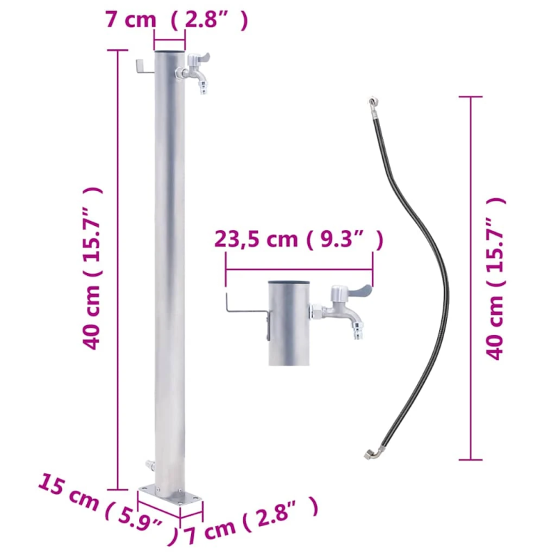 vidaXL dārza ūdens kolonna, 40 cm, nerūsējošs tērauds, apaļa