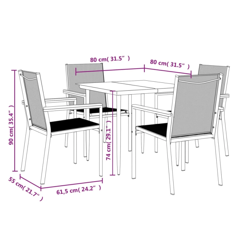 vidaXL 5-daļīgs dārza mēbeļu komplekts, tekstilēns un tērauds, melns