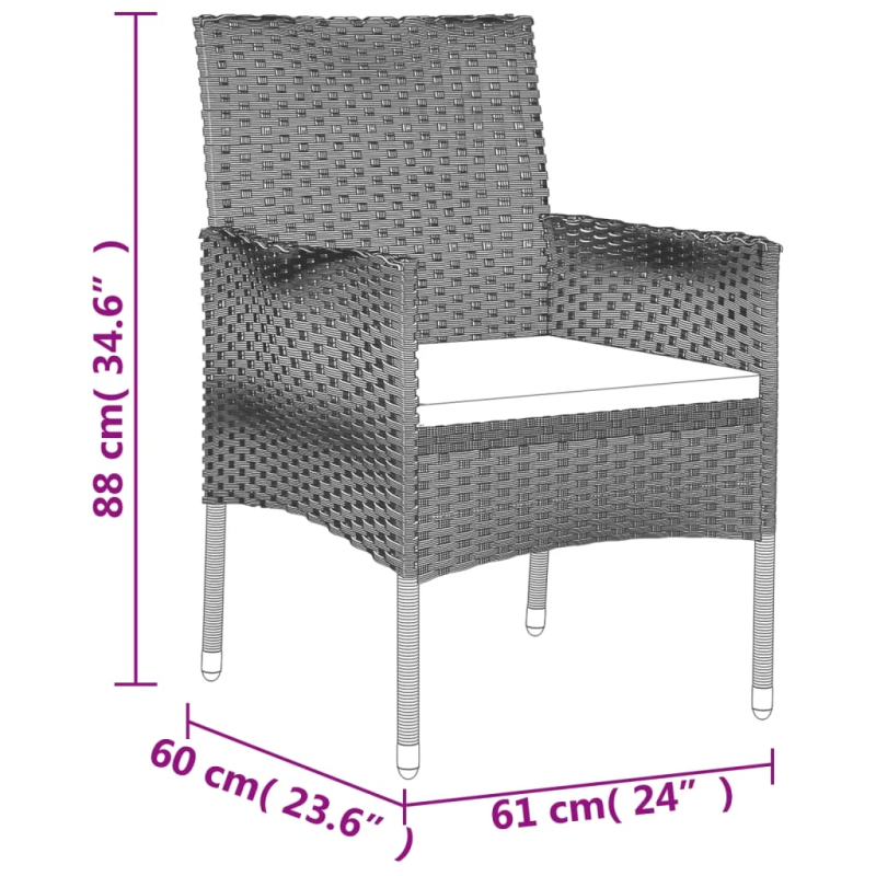 vidaXL 9-daļīgs dārza mēbeļu komplekts, matrači, melns, PE rotangpalma