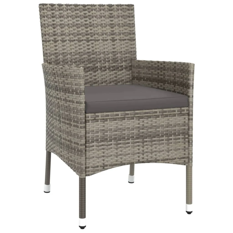 vidaXL 3-daļīgs bistro mēbeļu komplekts, matrači, pelēks PE