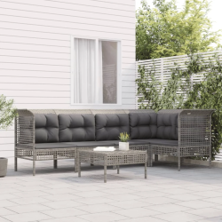 vidaXL 6-daļīgs dārza atpūtas mēbeļu komplekts, pelēka PE rotangpalma