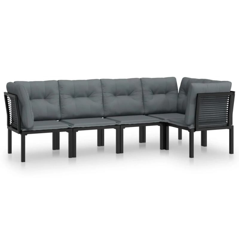 vidaXL 5-daļīgs dārza mēbeļu komplekts, melns, pelēks, PE rotangpalma