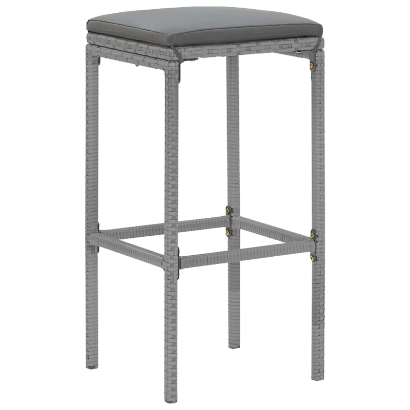 vidaXL 7-daļīgs dārza bāra mēbeļu komplekts ar matračiem, PE, pelēks