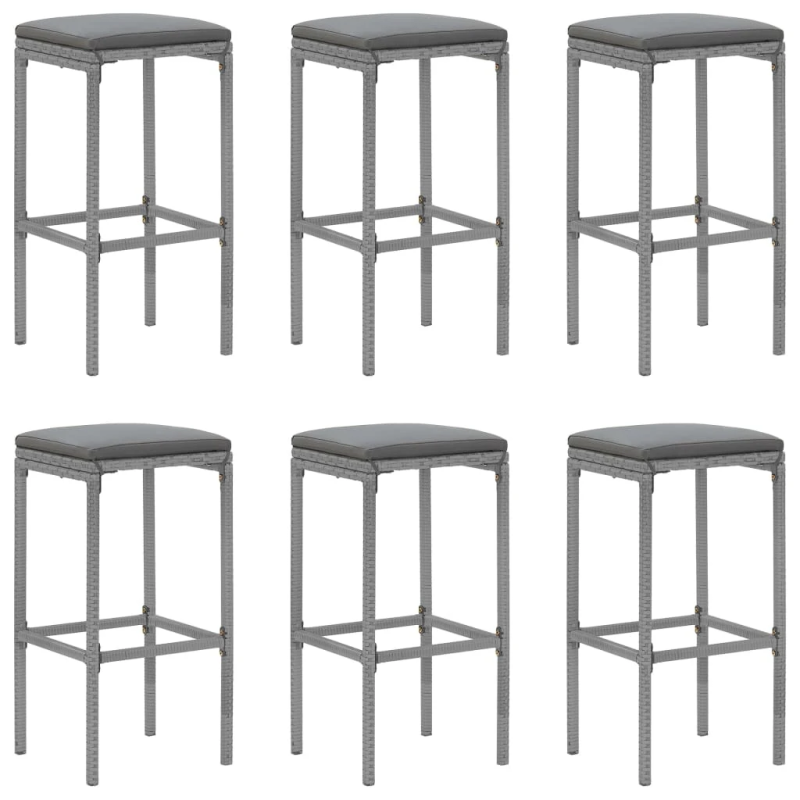 vidaXL 7-daļīgs dārza bāra mēbeļu komplekts ar matračiem, PE, pelēks