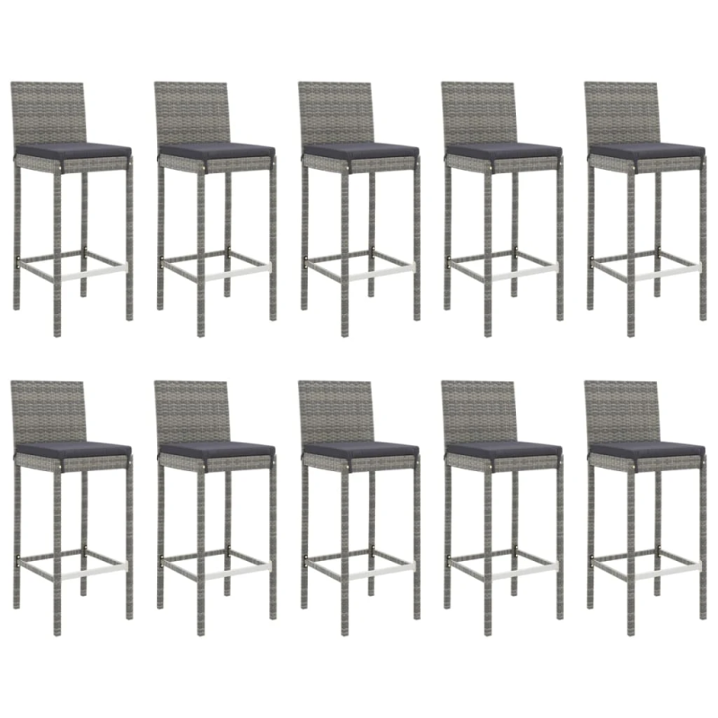 vidaXL 11-daļīgs bāra mēbeļu komplekts, matrači, PE rotangpalma