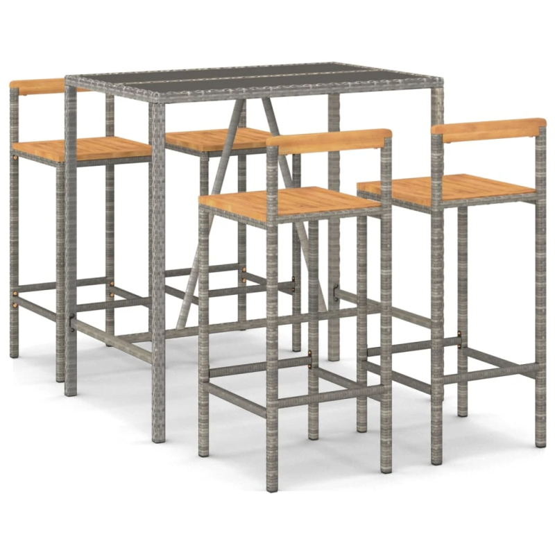 vidaXL 5-daļīgs dārza bāra mēbeļu komplekts, PE rotangpalma, akācija