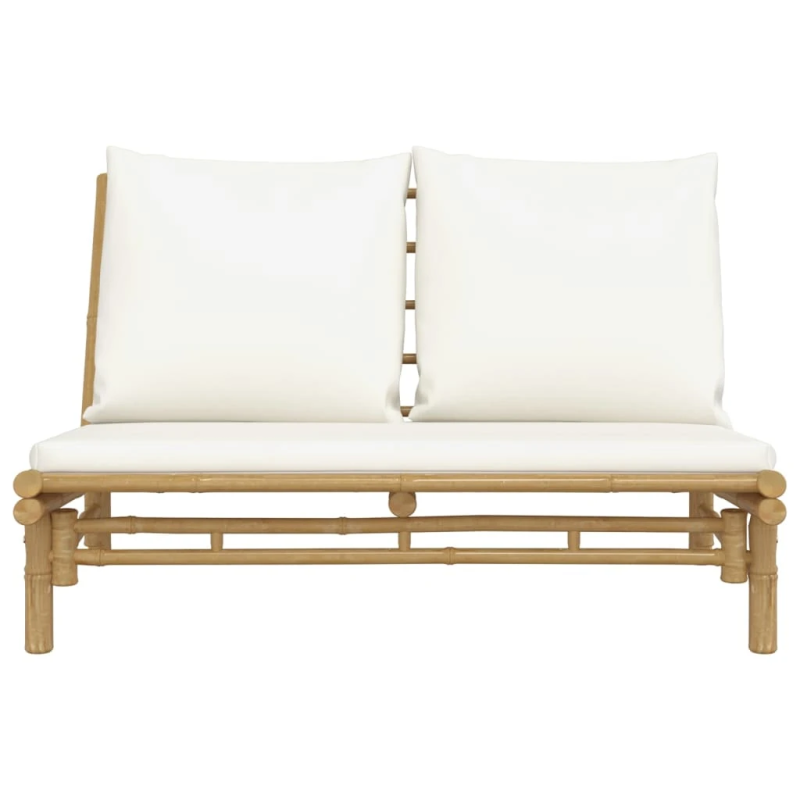 vidaXL dārza sols ar krēmbaltiem matračiem, bambuss