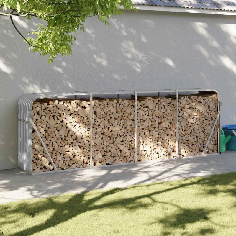 vidaXL malkas turētājs, gaiši pelēks, 300x45x100 cm, cinkots tērauds