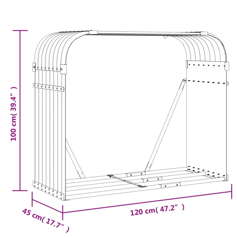 vidaXL malkas statīvs, koka izskats, 120x45x100 cm, cinkots tērauds