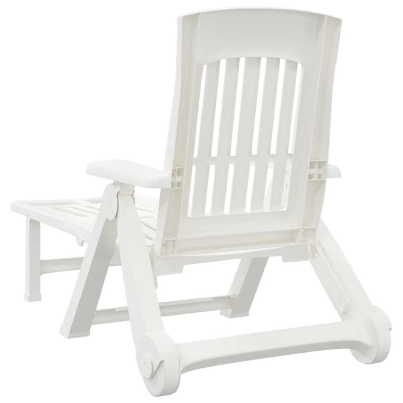 vidaXL salokāms sauļošanās zvilnis ar riteņiem, balts PP