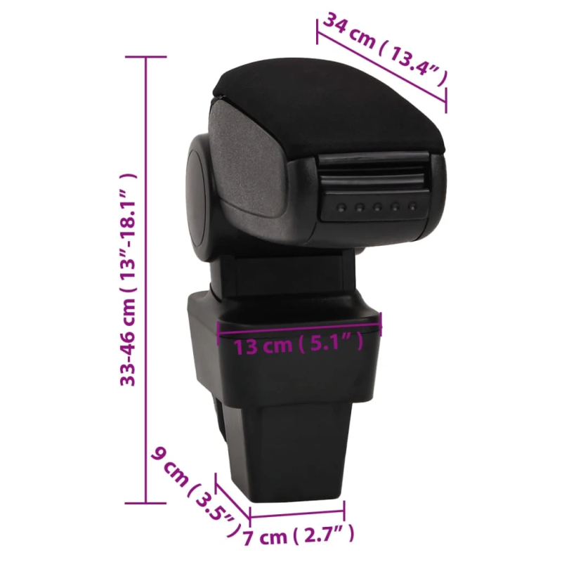 vidaXL automašīnas roku balsts, melns, 13x34x,33-46, cm, ABS