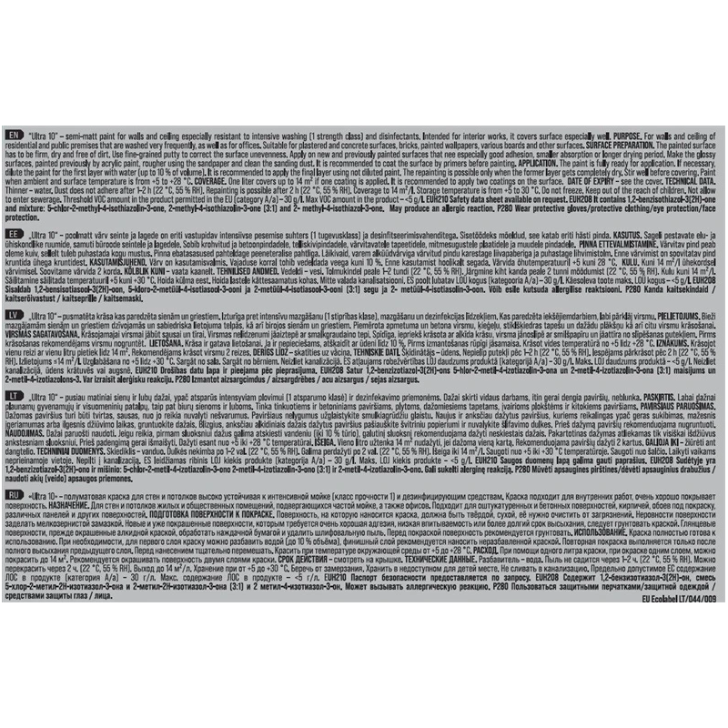 Krāsa disp pentacolor ultra 10 balta 3l