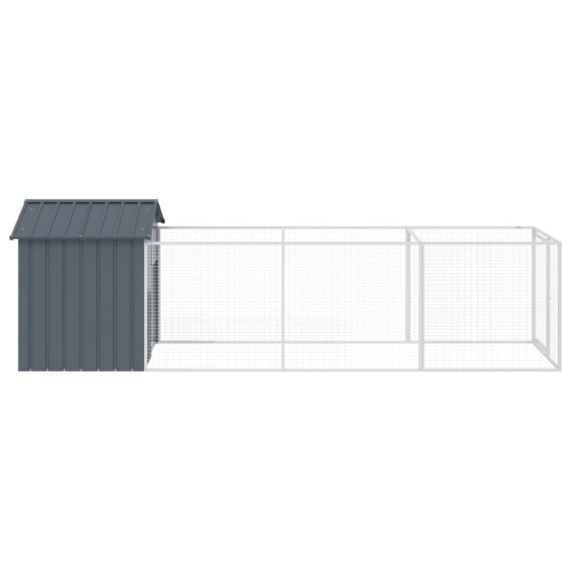 vidaXL suņu būda ar jumtu, 117x405x123 cm, cinkots tērauds, pelēka