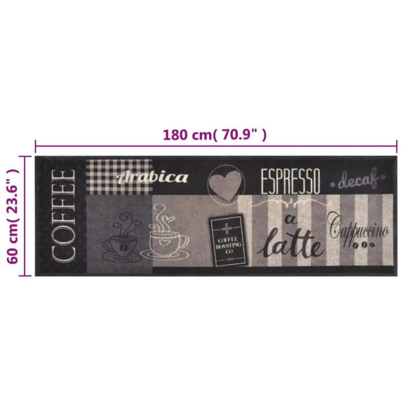 vidaXL virtuves paklājs, mazgājams, ar uzrakstu, 60x180 cm, samts