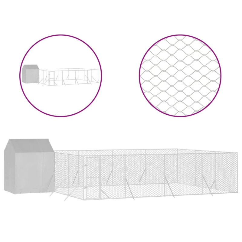 vidaXL suņu voljērs ar jumtu, 10x6x2,5m, cinkots tērauds,sudraba krāsā