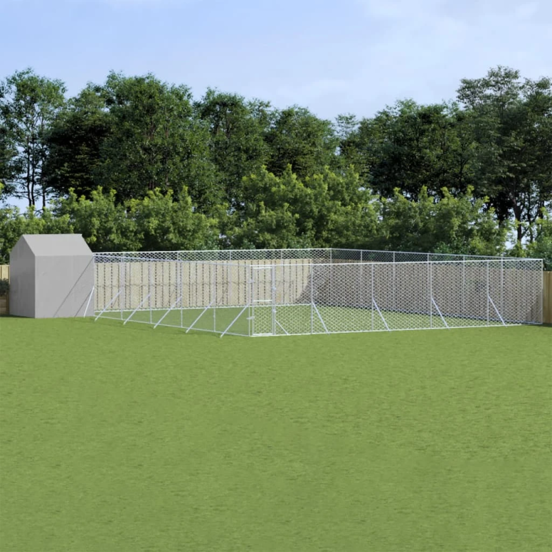 vidaXL suņu voljērs ar jumtu, 12x12x2,5m, cinkots tērauds, sudrabains